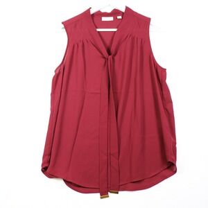 NEW YORK & COMPANY Womens Burgundy Sleeveless Tie Neck‎ Blouse Size M